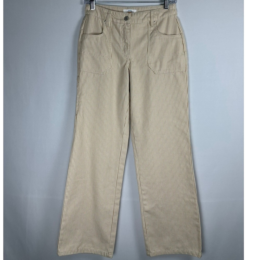 Cali 1850 Carpenter Pants Sz 1 27x30.5 Tan Striped Utility Workwear Coastal Boho